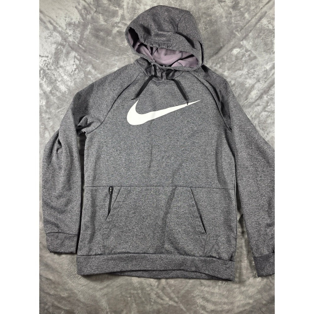 Nike Therma-FIT Hoodie Mens Medium Gray Dri-FIT‎ Pullover Swoosh Sweatshirt